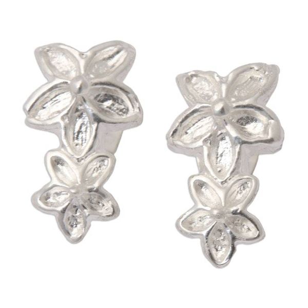 Alternate image for Sandblasted Sterling Silver Frangipani Button Earrings Delightful Frangipani
