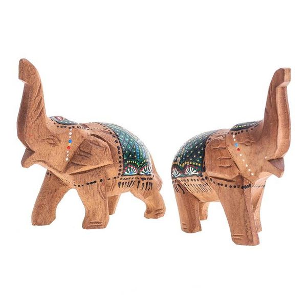 Alternate image for Set of 2 Hand-Carved Wood Elephant Sculptures with Green Hue The Green Prosperity