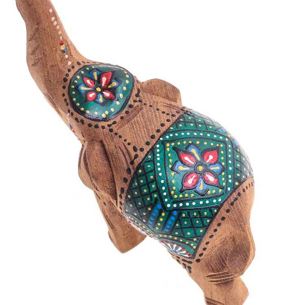 Alternate image for Set of 2 Hand-Carved Wood Elephant Sculptures with Green Hue The Green Prosperity
