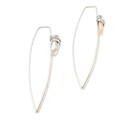 Alternate image for Handmade Cultured Biwa Pearl Drop Earrings Peach Ocean