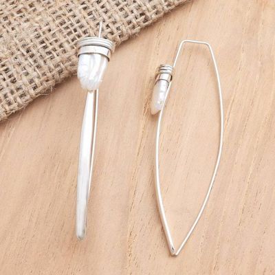 Alternate image for Handmade Cultured Biwa Pearl Drop Earrings Peach Ocean