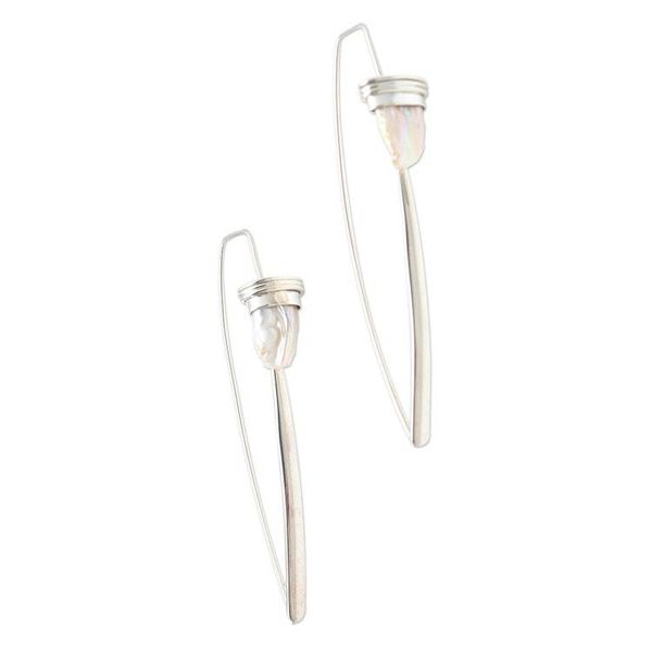 Alternate image for Handmade Cultured Biwa Pearl Drop Earrings Peach Ocean