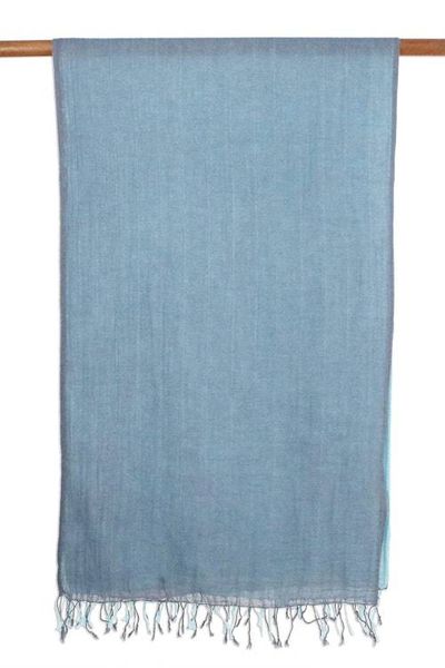 Alternate image for 100 Cotton Reversible Blue and Grey Fringed Scarf Ocean Tones
