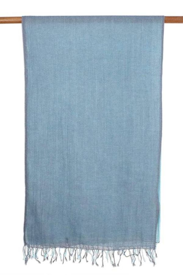 Alternate image for 100 Cotton Reversible Blue and Grey Fringed Scarf Ocean Tones