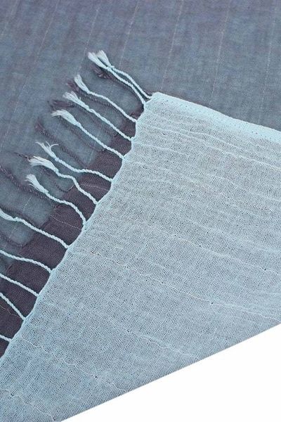 Alternate image for 100 Cotton Reversible Blue and Grey Fringed Scarf Ocean Tones