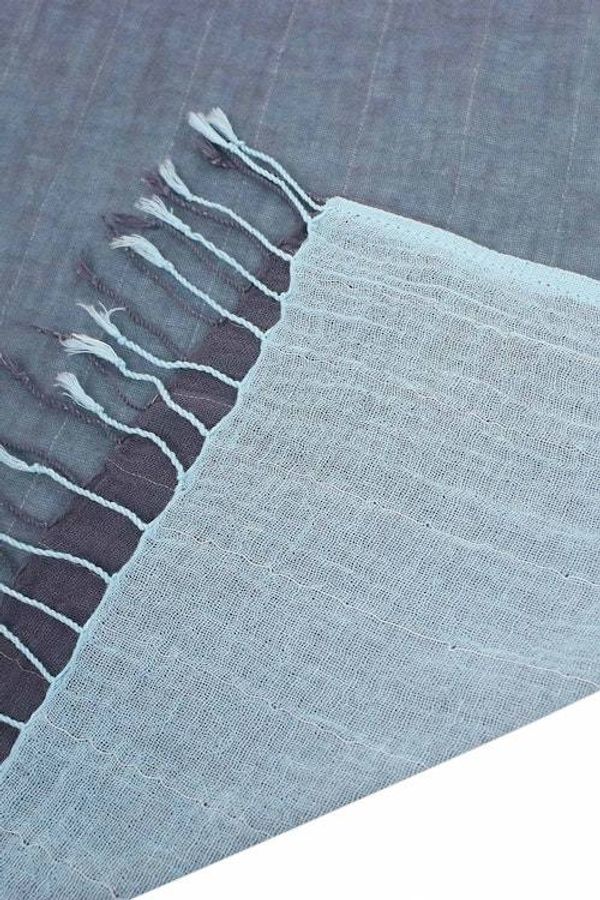 Alternate image for 100 Cotton Reversible Blue and Grey Fringed Scarf Ocean Tones