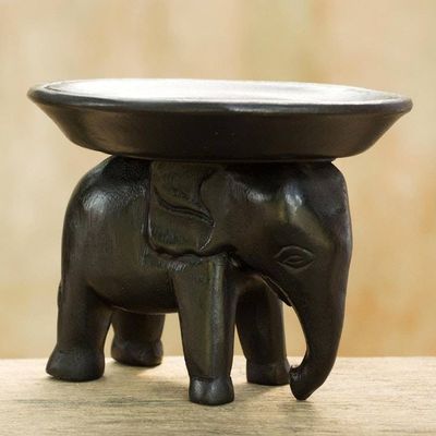 Alternate image for Hand Made Wood Sculpture Elephant Tray from Thailand Majestic Elephant in Black