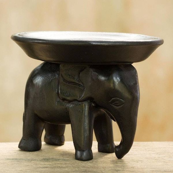 Alternate image for Hand Made Wood Sculpture Elephant Tray from Thailand Majestic Elephant in Black