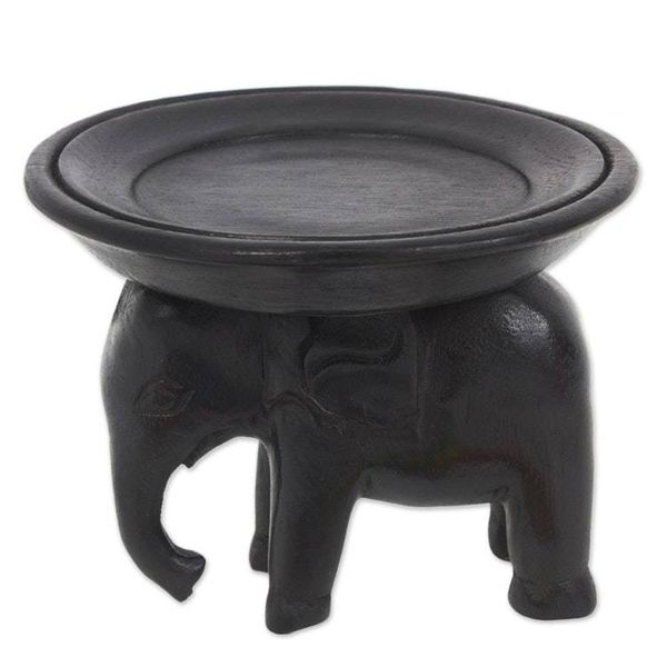 Alternate image for Hand Made Wood Sculpture Elephant Tray from Thailand Majestic Elephant in Black