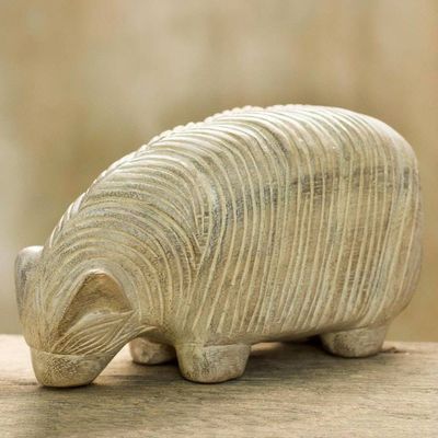 Alternate image for Hand Made Wood Sculpture of a Sheep from Thailand Grazing Sheep