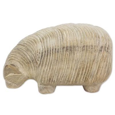 Alternate image for Hand Made Wood Sculpture of a Sheep from Thailand Grazing Sheep
