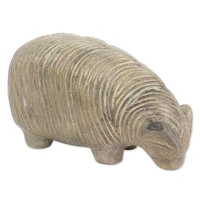 Alternate image for Hand Made Wood Sculpture of a Sheep from Thailand Grazing Sheep