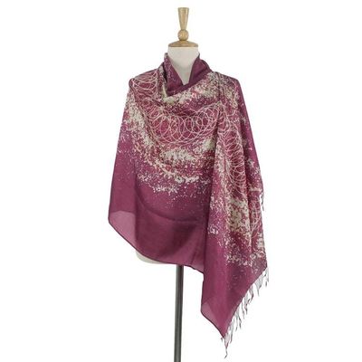 Alternate image for Batik Silk Shawl Fireworks on Maroon