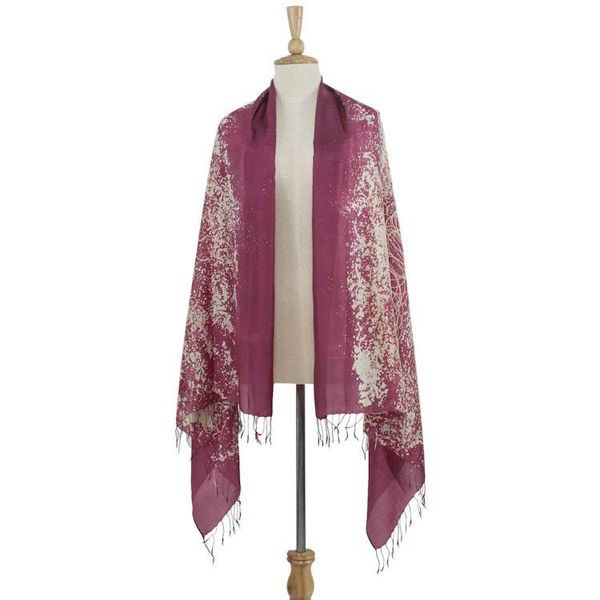 Alternate image for Batik Silk Shawl Fireworks on Maroon