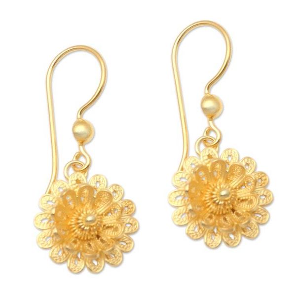 Alternate image for Hand Made Gold-Plated Floral Dangle Earrings Jolly Flower