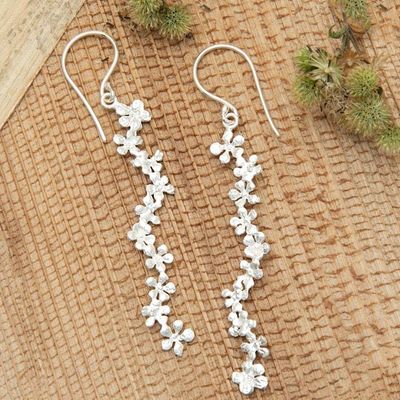 Alternate image for Brushed-Satin Finish Floral Sterling Silver Dangle Earrings Holy Spring
