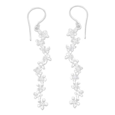 Alternate image for Brushed-Satin Finish Floral Sterling Silver Dangle Earrings Holy Spring