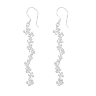 Alternate image for Brushed-Satin Finish Floral Sterling Silver Dangle Earrings Holy Spring