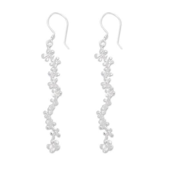 Alternate image for Brushed-Satin Finish Floral Sterling Silver Dangle Earrings Holy Spring