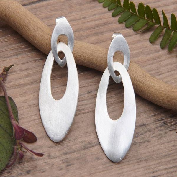 Alternate image for Modern Oval-Shaped Sterling Silver Dangle Earrings Distinguished Oval