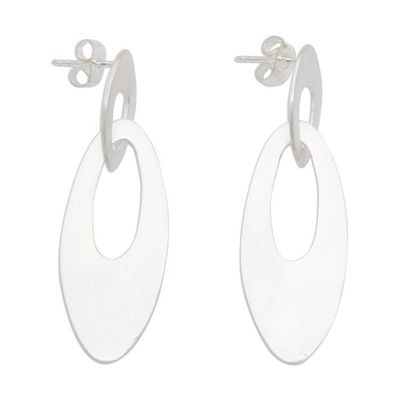 Alternate image for Modern Oval-Shaped Sterling Silver Dangle Earrings Distinguished Oval