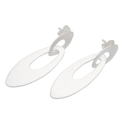 Alternate image for Modern Oval-Shaped Sterling Silver Dangle Earrings Distinguished Oval