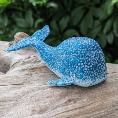 Primary image for Handcrafted Recycled Paper Whale Statuette in Blue Whale Planet