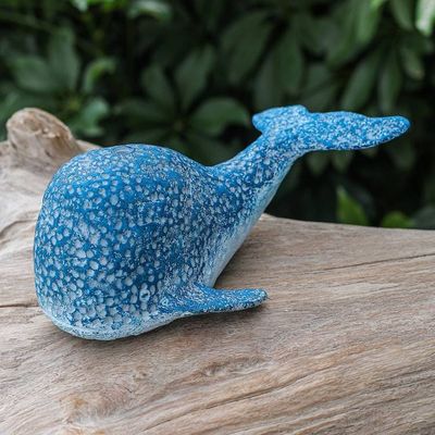 Alternate image for Handcrafted Recycled Paper Whale Statuette in Blue Whale Planet
