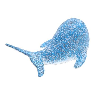 Alternate image for Handcrafted Recycled Paper Whale Statuette in Blue Whale Planet