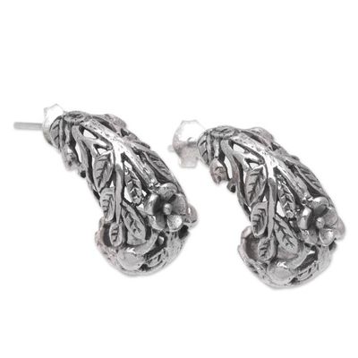 Alternate image for Sterling Silver Leaf and Flower Half-Hoop Earrings from Bali The Leaf Crown