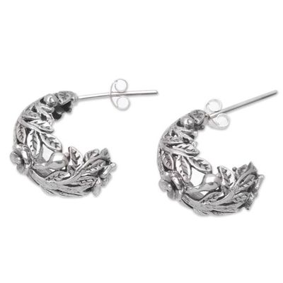 Alternate image for Sterling Silver Leaf and Flower Half-Hoop Earrings from Bali The Leaf Crown