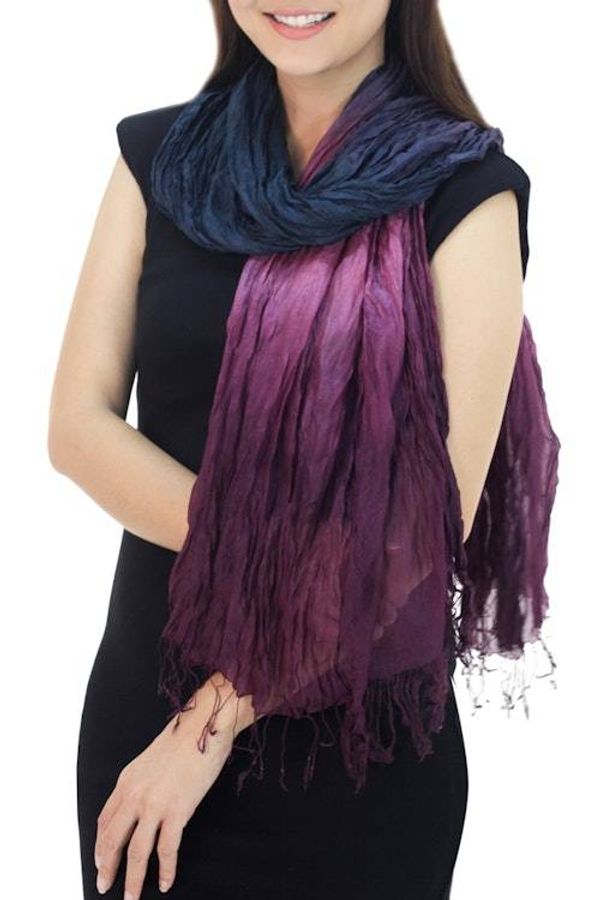 Alternate image for Blue Green Purple Silk Scarf Peacock Transition