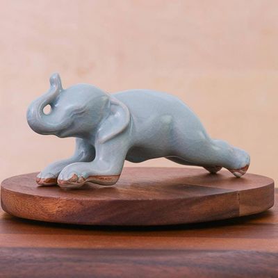 Alternate image for Handmade Ceramic Elephant Yoga-Themed Figurine Elephant Plank Pose
