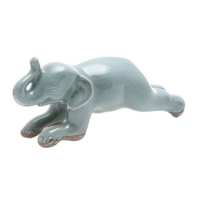 Alternate image for Handmade Ceramic Elephant Yoga-Themed Figurine Elephant Plank Pose