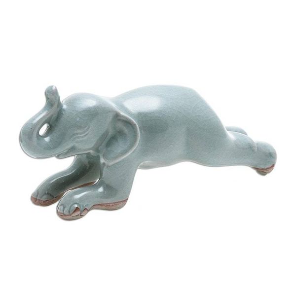 Alternate image for Handmade Ceramic Elephant Yoga-Themed Figurine Elephant Plank Pose