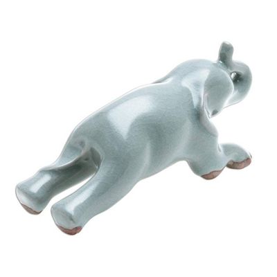 Alternate image for Handmade Ceramic Elephant Yoga-Themed Figurine Elephant Plank Pose