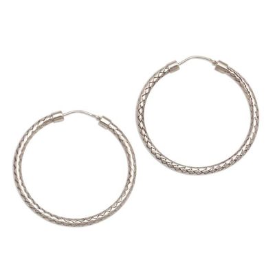 Alternate image for Woven Silver Endless Hoop Earrings 1.75 Inch Celuk Circles