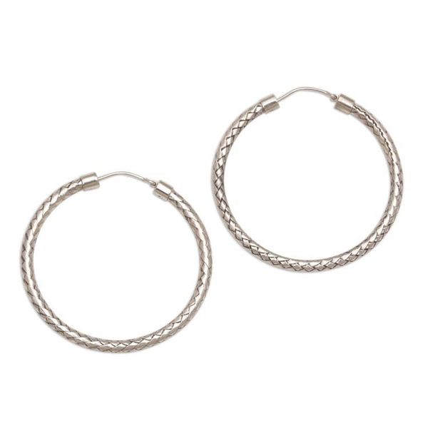 Alternate image for Woven Silver Endless Hoop Earrings 1.75 Inch Celuk Circles