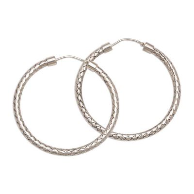 Alternate image for Woven Silver Endless Hoop Earrings 1.75 Inch Celuk Circles