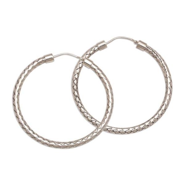 Alternate image for Woven Silver Endless Hoop Earrings 1.75 Inch Celuk Circles