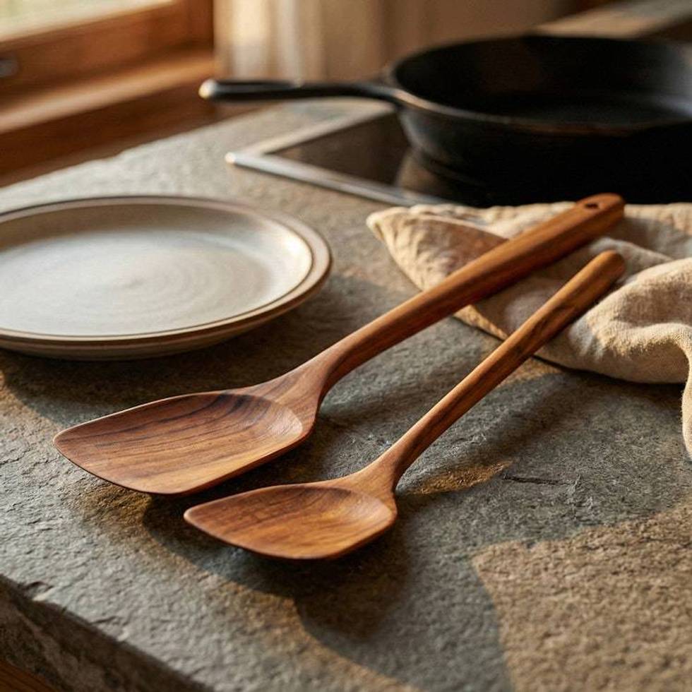 Pair of Longan Wood Serving Spatulas Hand-Carved in Thailand 'Time to Eat'