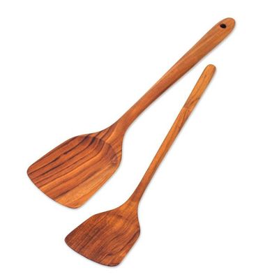 Alternate image for Pair of Longan Wood Serving Spatulas Hand-Carved in Thailand Time to Eat