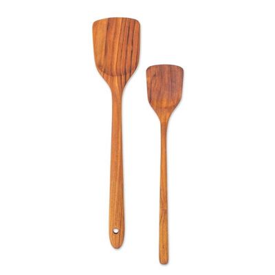 Alternate image for Pair of Longan Wood Serving Spatulas Hand-Carved in Thailand Time to Eat