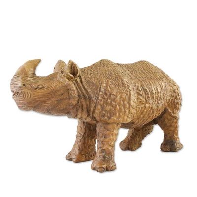 Alternate image for Hand-Carved Wood Rhino Sculpture from Thailand Awestruck Rhino
