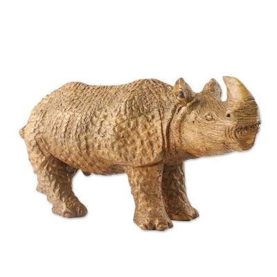 Alternate image for Hand-Carved Wood Rhino Sculpture from Thailand Awestruck Rhino