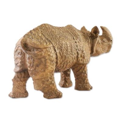 Alternate image for Hand-Carved Wood Rhino Sculpture from Thailand Awestruck Rhino