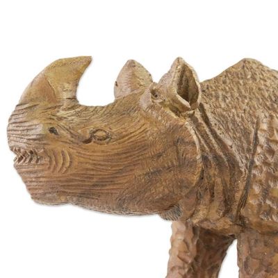 Alternate image for Hand-Carved Wood Rhino Sculpture from Thailand Awestruck Rhino
