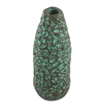 Alternate image for Textured Recycled Paper Decorative Vase from Thailand Textured Green