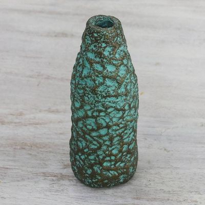 Alternate image for Textured Recycled Paper Decorative Vase from Thailand Textured Green