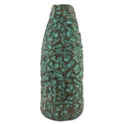 Alternate image for Textured Recycled Paper Decorative Vase from Thailand Textured Green